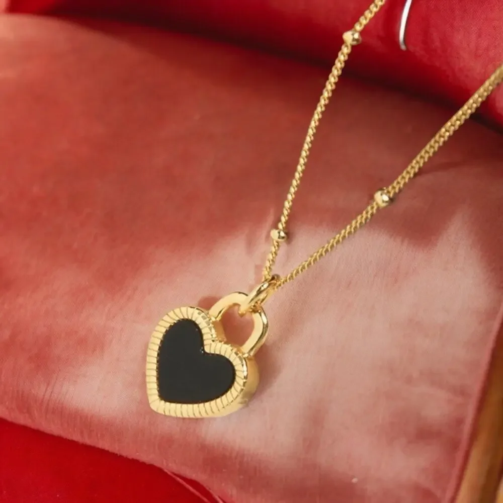 NEW 18K yellow gold plated sterling silver reversible heart necklace jewelry B8A